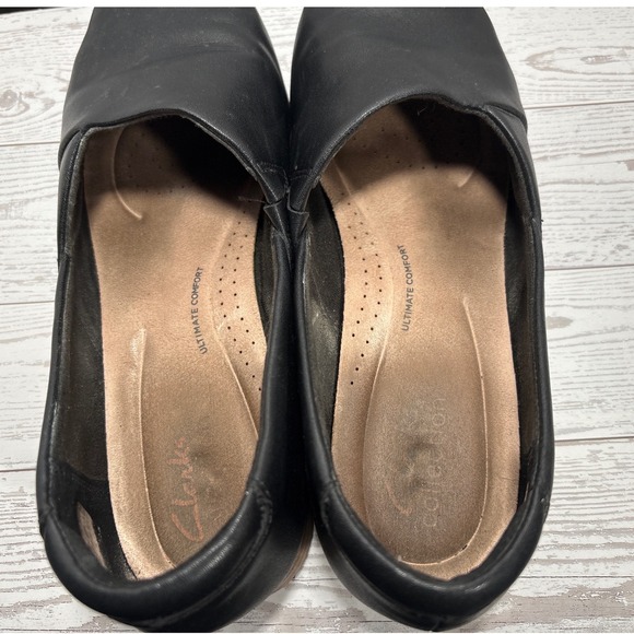 Clarks Jul Black Leather Slip On Loafer Flats Women's Shoes Sz 8et Palm - Picture 9 of 12